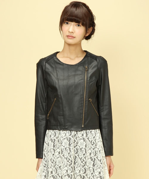 Another Edition（アナザーエディション）の「AE FAKEﾚｻﾞｰ N/C RIDERS（ライダースジャケット・レディース・ブラック/ベージュ・SMALL/MEDIUM）」の17枚目の写真