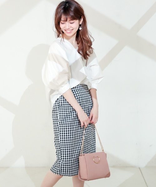 natural couture（ナチュラルクチュール）の「スカラップポケットゆるタイト（スカート・レディース・ベージュ/レッド/インディゴブルー/ホワイト系その他/チェック・FREE）」の2枚目の写真
