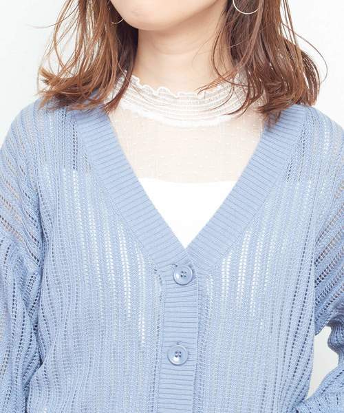 natural couture（ナチュラルクチュール）の「すかし柄ショートカーディガン（カーディガン/ボレロ・レディース・オフホワイト/ブラウン/サックスブルー/ピンク/ブラック・FREE）」の21枚目の写真