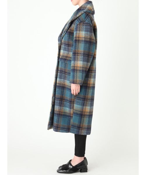 MURUA（ムルーア）の「チェックロングコート（チェスターコート・レディース・ボルドー/ブルー・FREE）」の8枚目の写真