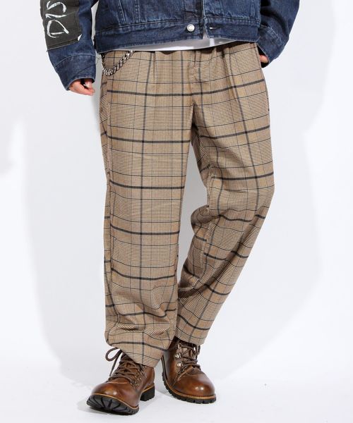 ８(eight)（エイト）の「チェック ワイドパンツ チノパン シェフパンツ（チノパンツ・メンズ・ネイビー/ブラウン/グレー・MEDIUM/LARGE）」の2枚目の写真