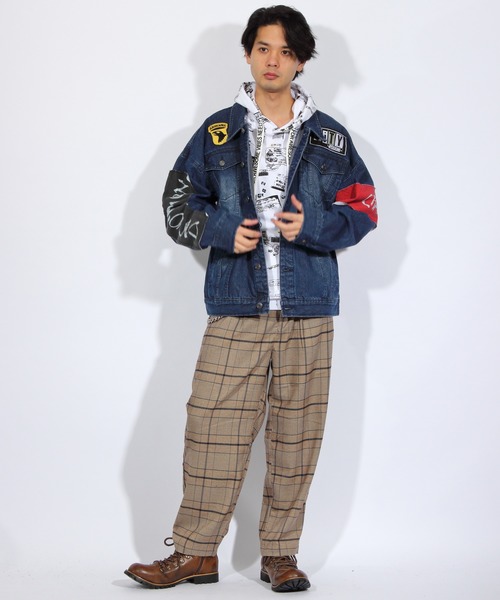 ８(eight)（エイト）の「チェック ワイドパンツ チノパン シェフパンツ（チノパンツ・メンズ・ネイビー/ブラウン/グレー・MEDIUM/LARGE）」の7枚目の写真