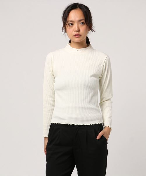 flower(フラワー)の「スタンドフリルトップ(Tシャツ/カットソー・レディース・ホワイト/ブラック・FREE)」の1枚目の写真