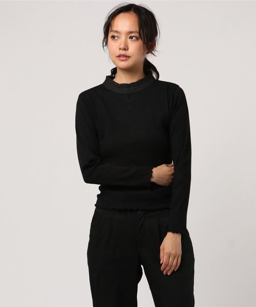 flower(フラワー)の「スタンドフリルトップ(Tシャツ/カットソー・レディース・ホワイト/ブラック・FREE)」の2枚目の写真