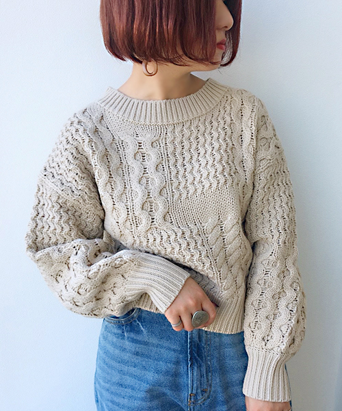 apres jour（アプレジュール）の「ケーブルパッチワークニット【ZOZOTOWN限定アイテム】（ニット/セーター・レディース・ライトグレー/ベージュ/オフホワイト/キャメル/マスタード/ダークネイビー・フリー）」の3枚目の写真