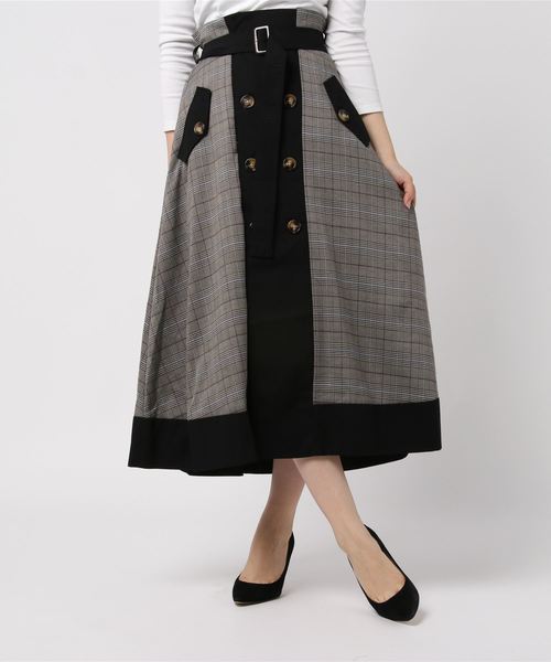 archives（アルシーヴ）の「異素材切替トレンチスカート（スカート・レディース・ブラック/ベージュ/モカ・MEDIUM）」の2枚目の写真