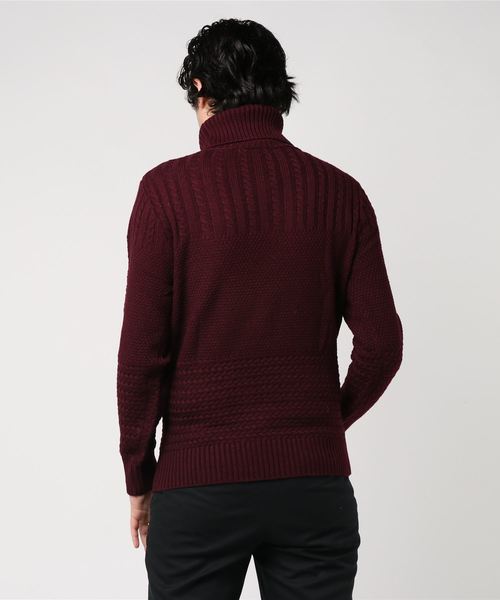 STYLEBLOCK（スタイルブロック）の「3段編み変えボーダータートルネックニット（ニット/セーター・メンズ・ホワイト/ブラック/ブラックミックス/ワイン・LL/M/L）」の6枚目の写真