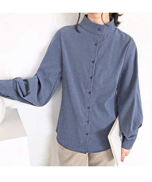 AMELY（エミリー）の「スタンドカラーボリューム袖ブラウス（シャツ/ブラウス・レディース・ホワイト/ベージュ/ブルー/ブラック・S/M/L/XL）」の21枚目の写真