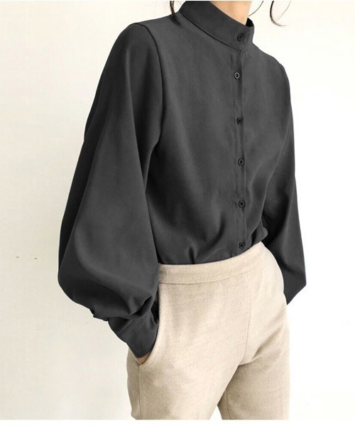 AMELY（エミリー）の「スタンドカラーボリューム袖ブラウス（シャツ/ブラウス・レディース・ホワイト/ベージュ/ブルー/ブラック・S/M/L/XL）」の17枚目の写真