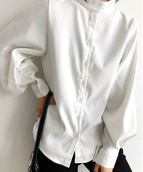 AMELY（エミリー）の「スタンドカラーボリューム袖ブラウス（シャツ/ブラウス・レディース・ホワイト/ベージュ/ブルー/ブラック・S/M/L/XL）」の15枚目の写真