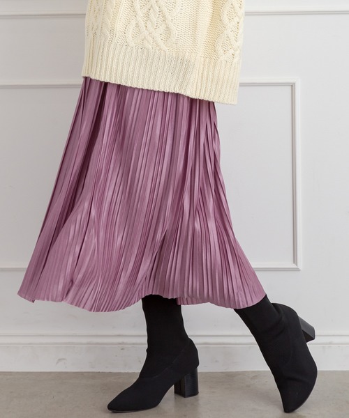 SpRay（スプレイ）の「サテンプリーツスカート（スカート・レディース・ブラック/ブラウン/グレー/ブルー/モカ/ライトカーキ/ピンク系その他/ライトベージュ・FREE）」の8枚目の写真