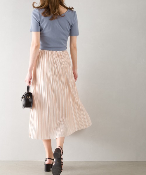 SpRay（スプレイ）の「サテンプリーツスカート（スカート・レディース・ブラック/ブラウン/グレー/ブルー/モカ/ライトカーキ/ピンク系その他/ライトベージュ・FREE）」の5枚目の写真