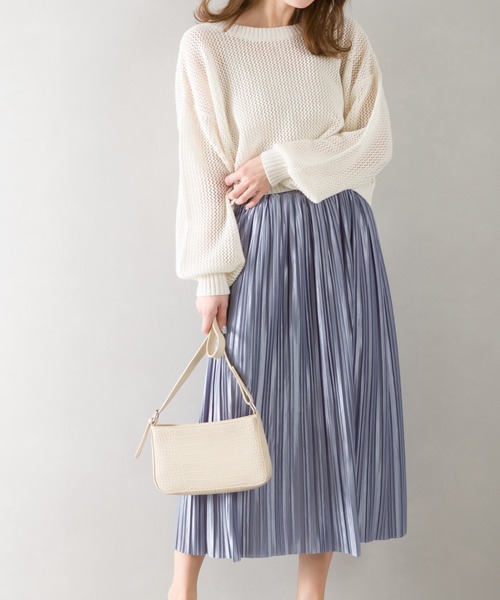 SpRay（スプレイ）の「サテンプリーツスカート（スカート・レディース・ブラック/ブラウン/グレー/ブルー/モカ/ライトカーキ/ピンク系その他/ライトベージュ・FREE）」の7枚目の写真