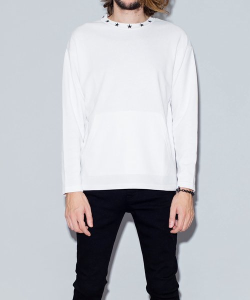 NO ID.(ノーアイディ)の「【NO ID.】Neck Embroidery Pullover / ネック 刺繍 プルオーバー(Tシャツ/カットソー・メンズ・ブラック/オレンジ/パープル/アイボリー・1/2)」の5枚目の写真
