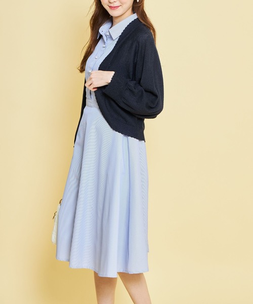 tocco closet（トッコ　クローゼット）の「ラメ入りスカラップカットボレロ（カーディガン/ボレロ・レディース・ベージュ/ネイビー/グレー系その他・M）」の6枚目の写真