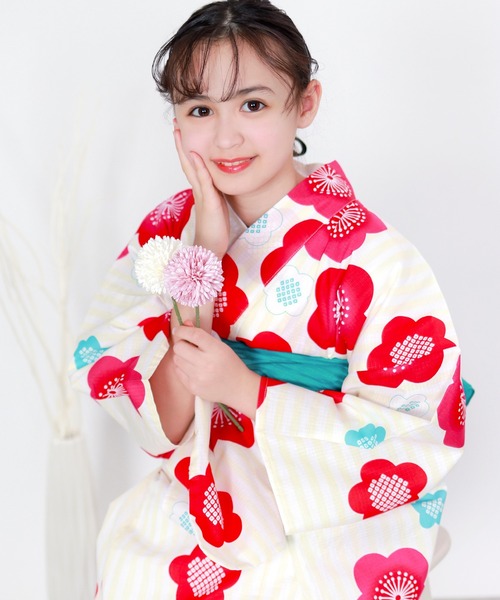 簡単着付け ワンピース 浴衣 女の子 2点セット( ワンピース浴衣 + 帯
