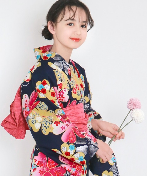簡単着付け ワンピース 浴衣 女の子 2点セット( ワンピース浴衣 + 帯