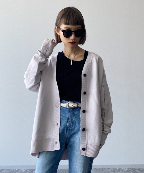PAGEBOY(ページボーイ)の「WフェイスBIGカーデ(カーディガン/ボレロ・レディース・ブラウン/オフホワイト/グレイッシュベージュ/ブラック・FREE)」の9枚目の写真