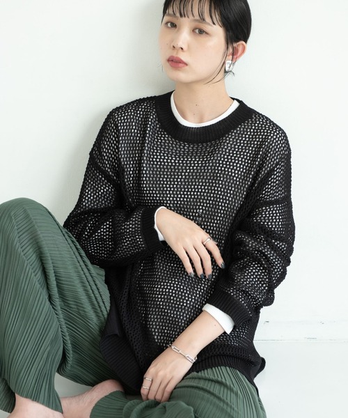 Aunt Marie's（アントマリーズ）の「フィッシュネットニット / Aunt Marie's（ニット/セーター・レディース・ブラック/ブラウン/モカ/グリーン・FREE）」の2枚目の写真