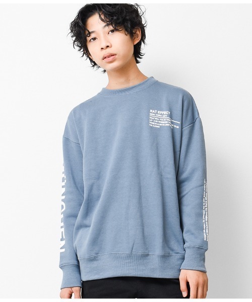 RAT EFFECT（ラットエフェクト）の「【裏起毛】袖プリントビッグトレーナー（スウェット・キッズ・チャコールグレー/ブラウン/ブラック/ベージュ/オフホワイト/カーキ/ブルー・120/130/140/150/160/170）」の7枚目の写真