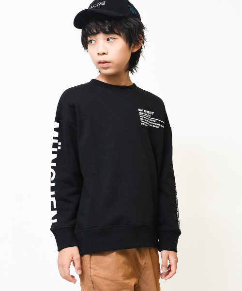 RAT EFFECT（ラットエフェクト）の「【裏起毛】袖プリントビッグトレーナー（スウェット・キッズ・チャコールグレー/ブラウン/ブラック/ベージュ/オフホワイト/カーキ/ブルー・120/130/140/150/160/170）」の3枚目の写真