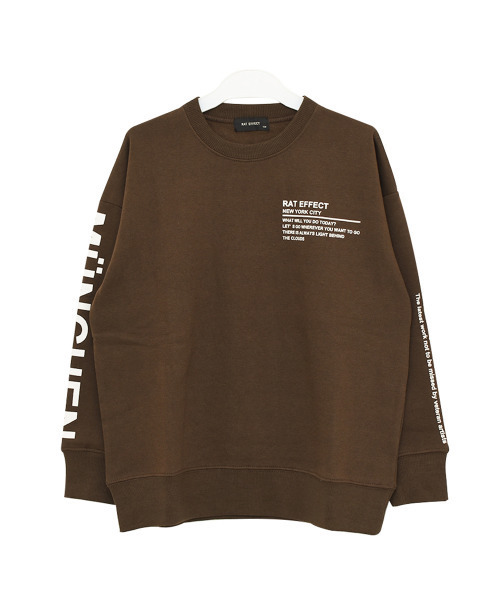 RAT EFFECT（ラットエフェクト）の「【裏起毛】袖プリントビッグトレーナー（スウェット・キッズ・チャコールグレー/ブラウン/ブラック/ベージュ/オフホワイト/カーキ/ブルー・120/130/140/150/160/170）」の9枚目の写真