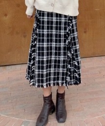 フリンジチェック柄ロングスカート