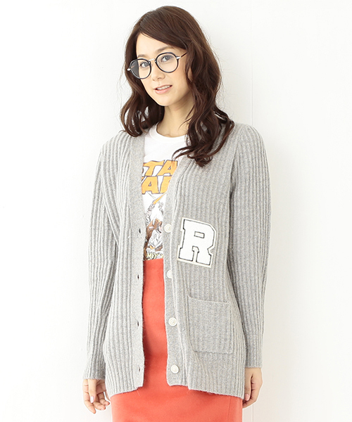 Ray BEAMS(レイビームス)の「Ray BEAMS / "R"レタード ロングV カーディガン(カーディガン/ボレロ・レディース・シルバー/ネイビー・ONE SIZE)」の13枚目の写真