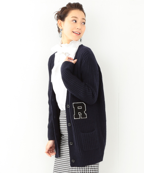 Ray BEAMS(レイビームス)の「Ray BEAMS / "R"レタード ロングV カーディガン(カーディガン/ボレロ・レディース・シルバー/ネイビー・ONE SIZE)」の18枚目の写真