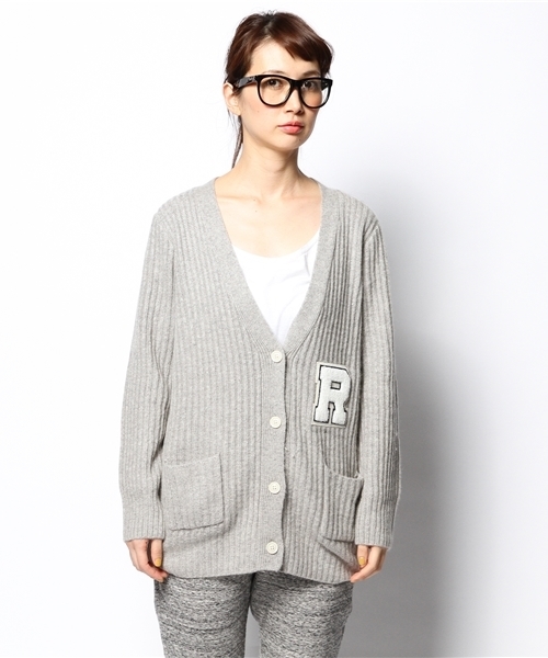Ray BEAMS(レイビームス)の「Ray BEAMS / "R"レタード ロングV カーディガン(カーディガン/ボレロ・レディース・シルバー/ネイビー・ONE SIZE)」の6枚目の写真