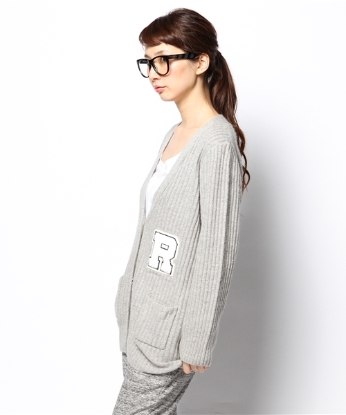 Ray BEAMS(レイビームス)の「Ray BEAMS / "R"レタード ロングV カーディガン(カーディガン/ボレロ・レディース・シルバー/ネイビー・ONE SIZE)」の7枚目の写真