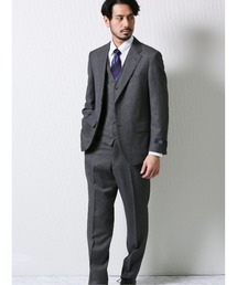 Alexander Julian（アレキサンダージュリアン）の「アレキサンダージュリアンメンズ/ALEXANDER JULIAN：MEN  マルゾット/MARZOTTO ウール混バーズアイ柄 ビジネスセットアップ2ボタン3ピーススーツ（スーツセット・メンズ）」