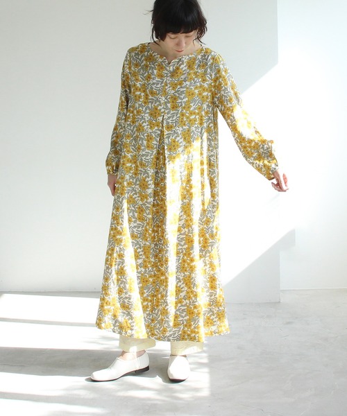 ワンピース yuni yuni シャツワンピース コットンキャッチワッシャーバンドカラー