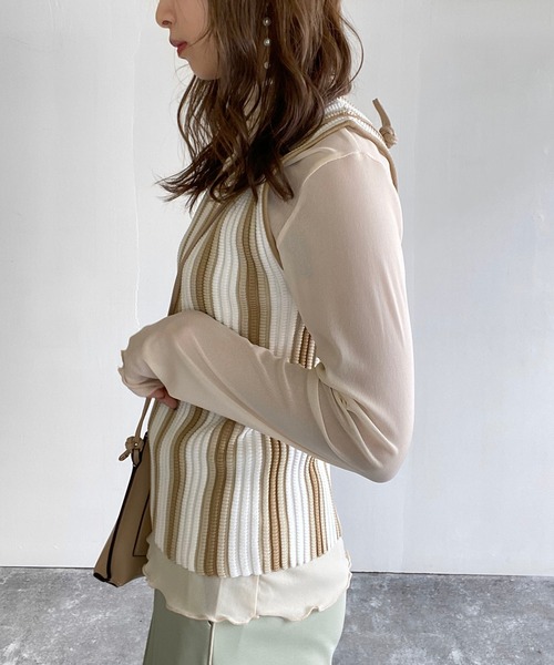 Birthday room（バースデイルーム）の「ストライプニットタンク（タンクトップ・レディース・ベージュ/グリーン・FREE）」の10枚目の写真