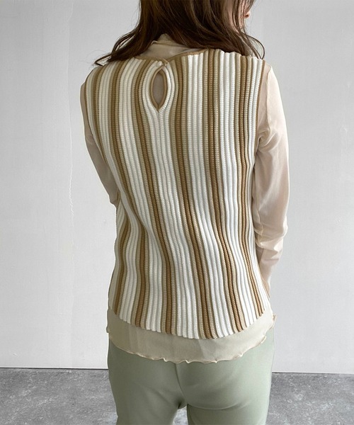 Birthday room（バースデイルーム）の「ストライプニットタンク（タンクトップ・レディース・ベージュ/グリーン・FREE）」の7枚目の写真