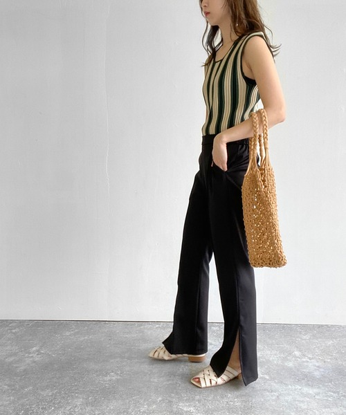 Birthday room（バースデイルーム）の「ストライプニットタンク（タンクトップ・レディース・ベージュ/グリーン・FREE）」の5枚目の写真