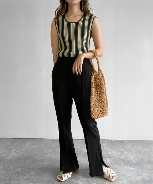 Birthday room（バースデイルーム）の「ストライプニットタンク（タンクトップ・レディース・ベージュ/グリーン・FREE）」の12枚目の写真