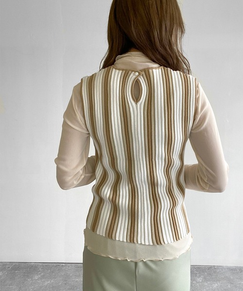 Birthday room（バースデイルーム）の「ストライプニットタンク（タンクトップ・レディース・ベージュ/グリーン・FREE）」の21枚目の写真