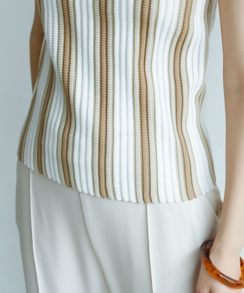 Birthday room（バースデイルーム）の「ストライプニットタンク（タンクトップ・レディース・ベージュ/グリーン・FREE）」の15枚目の写真