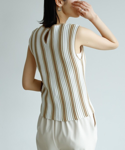 Birthday room（バースデイルーム）の「ストライプニットタンク（タンクトップ・レディース・ベージュ/グリーン・FREE）」の17枚目の写真