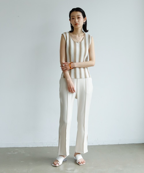 Birthday room（バースデイルーム）の「ストライプニットタンク（タンクトップ・レディース・ベージュ/グリーン・FREE）」の19枚目の写真
