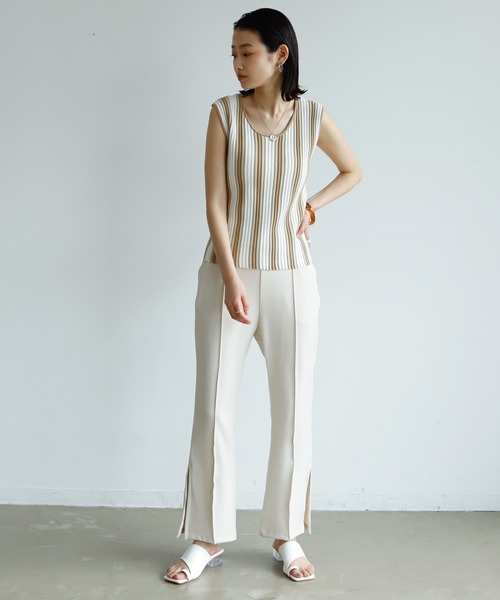 Birthday room（バースデイルーム）の「ストライプニットタンク（タンクトップ・レディース・ベージュ/グリーン・FREE）」の20枚目の写真