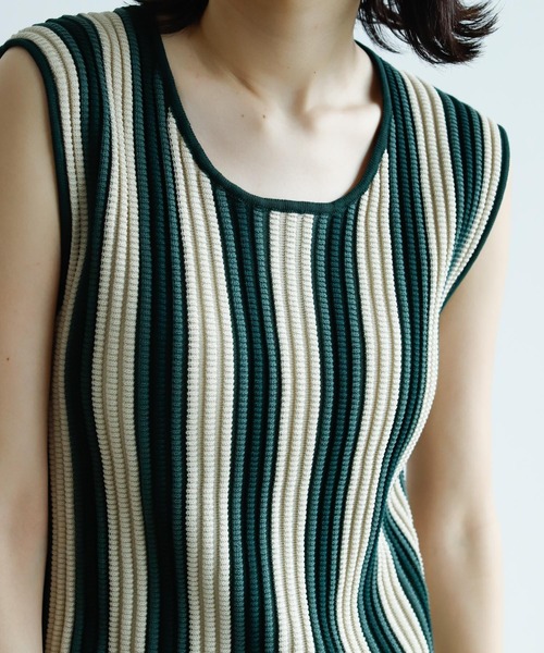Birthday room（バースデイルーム）の「ストライプニットタンク（タンクトップ・レディース・ベージュ/グリーン・FREE）」の22枚目の写真