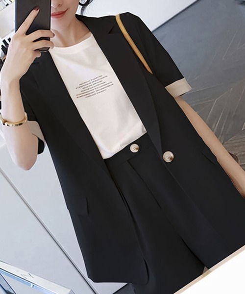 Girly Doll（ガーリードール）の「ジャケット・ショートパンツ2点セットアップ（セットアップ・レディース・ブラック/ベージュ・M/L）」の9枚目の写真