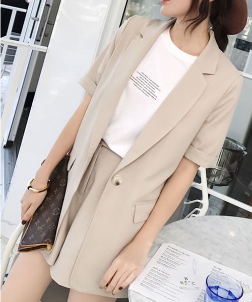 Girly Doll（ガーリードール）の「ジャケット・ショートパンツ2点セットアップ（セットアップ・レディース・ブラック/ベージュ・M/L）」の13枚目の写真