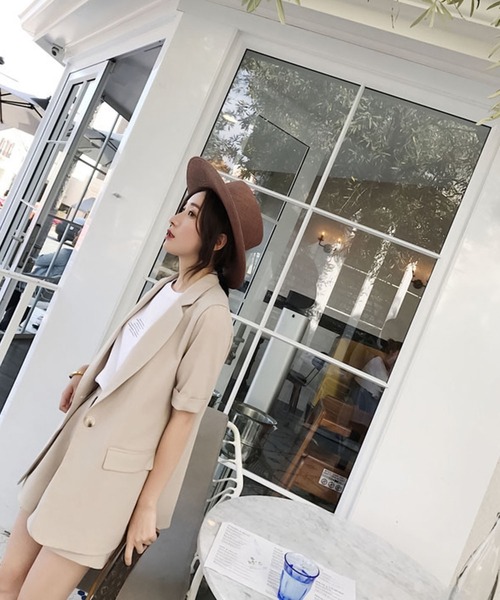 Girly Doll（ガーリードール）の「ジャケット・ショートパンツ2点セットアップ（セットアップ・レディース・ブラック/ベージュ・M/L）」の5枚目の写真