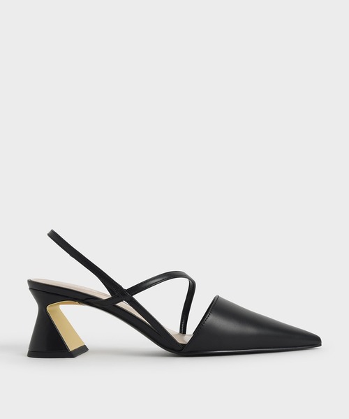 CHARLES & KEITH（チャールズ & キース）の「アシンメトリックストラップ ジオメトリックヒールパンプス / Asymmetric Strap Geometric Heel Pumps（パンプス・レディース・ブラック/オフホワイト・22.5cm/23cm/23.5cm/24.5cm/25cm/25.5cm）」の2枚目の写真