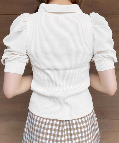 Crea titty&Co. PETIT（クレアティティーアンドコープチ）の「【Crea titty&Co.PETIT】デコルテオープン5分袖トップス（ニット/セーター・レディース・オフホワイト/ブラック/パープル・FREE）」の13枚目の写真