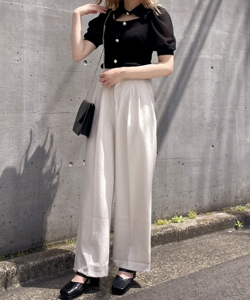 Crea titty&Co. PETIT（クレアティティーアンドコープチ）の「【Crea titty&Co.PETIT】デコルテオープン5分袖トップス（ニット/セーター・レディース・オフホワイト/ブラック/パープル・FREE）」の15枚目の写真