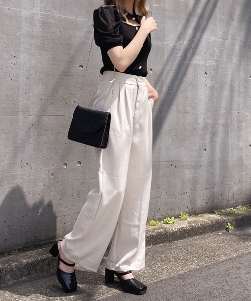 Crea titty&Co. PETIT（クレアティティーアンドコープチ）の「【Crea titty&Co.PETIT】デコルテオープン5分袖トップス（ニット/セーター・レディース・オフホワイト/ブラック/パープル・FREE）」の20枚目の写真